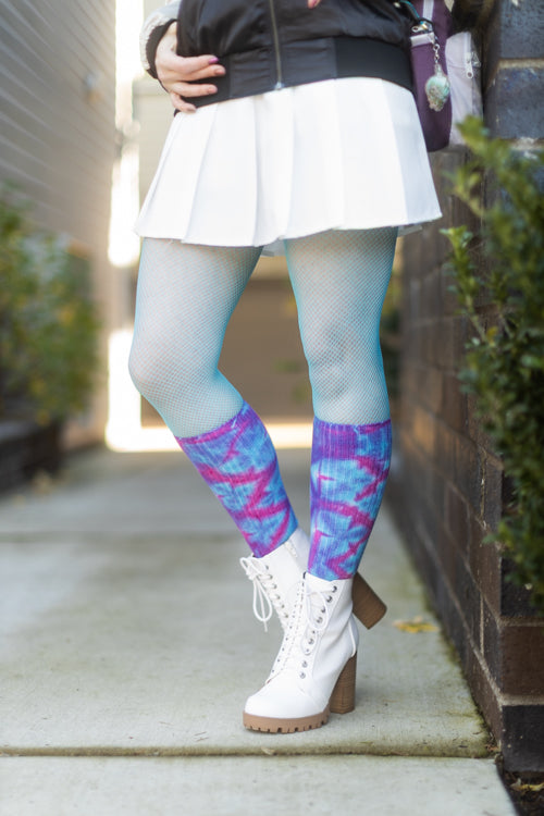Tie Dye Bamboo Rayon Crew - Blue/Purple/Fuchsia