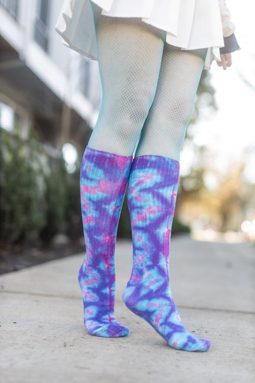 Tie Dye Bamboo Rayon Crew - Blue/Purple/Fuchsia