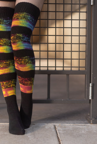 Tie Dyed Marled Striped Thigh High Socks