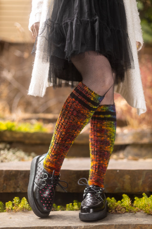 Tie Dyed Top-Striped Marled Slouch Knee Socks