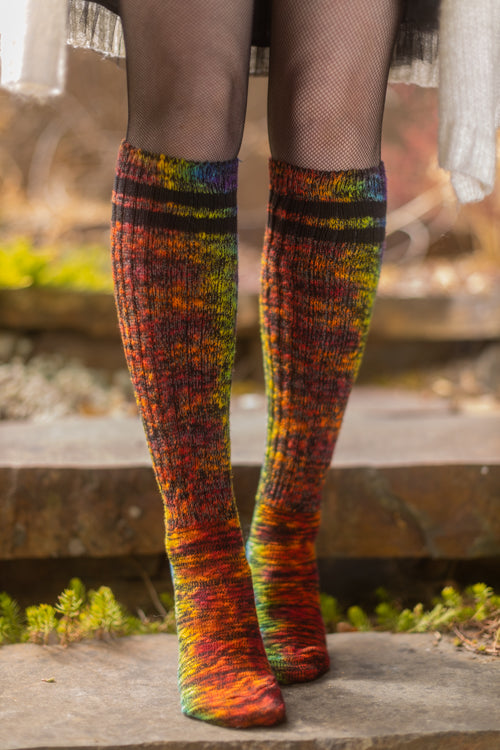 Tie Dyed Top-Striped Marled Slouch Knee Socks