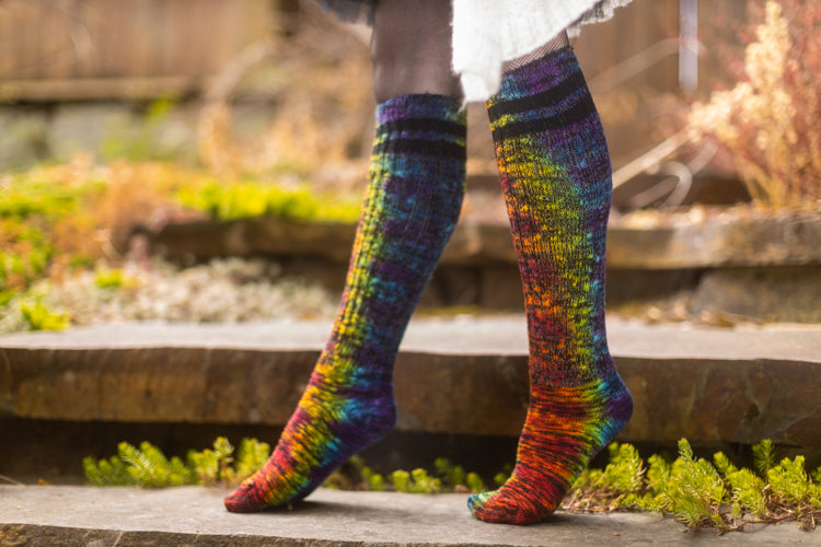 Tie Dyed Top-Striped Marled Slouch Knee Socks