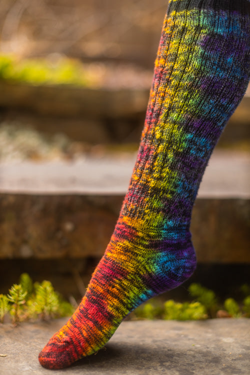 Tie Dyed Top-Striped Marled Slouch Knee Socks
