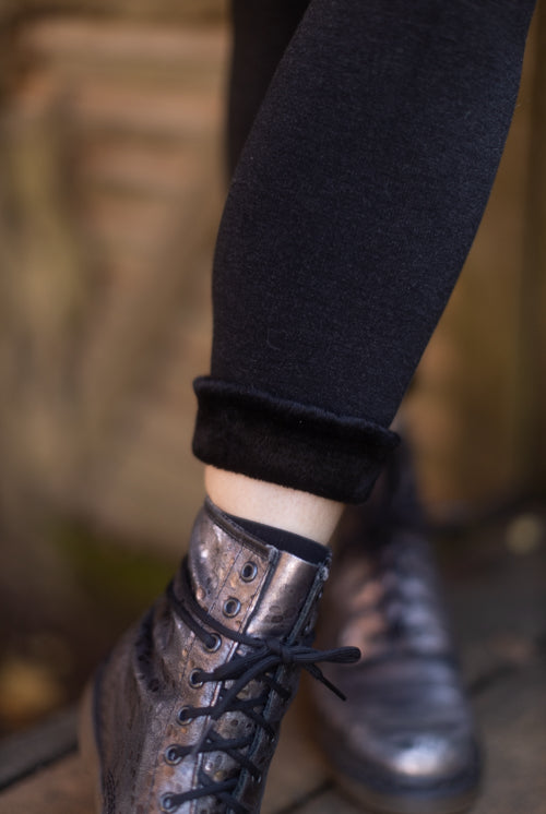 Faux Fur Lined Footless Tights - Dark Charcoal