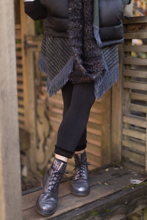 Faux Fur Lined Footless Tights - Dark Charcoal