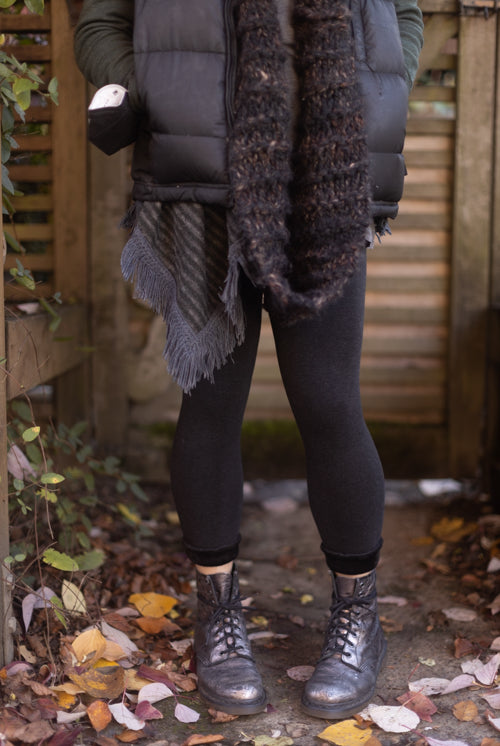 Faux Fur Lined Footless Tights - Dark Charcoal