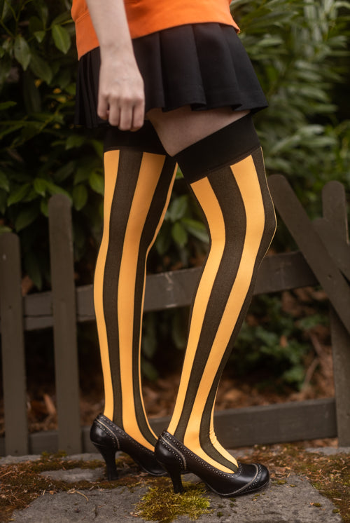 Vertical Striped Opaque Thigh Highs