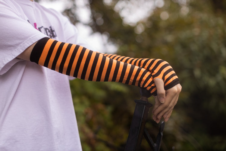 Striped Nylon Arm Warmers - Black and Orange