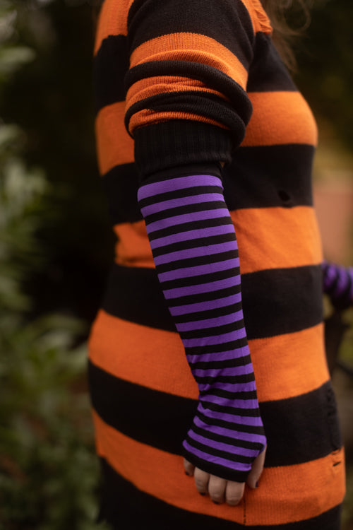 Striped Nylon Arm Warmers - Black & Purple
