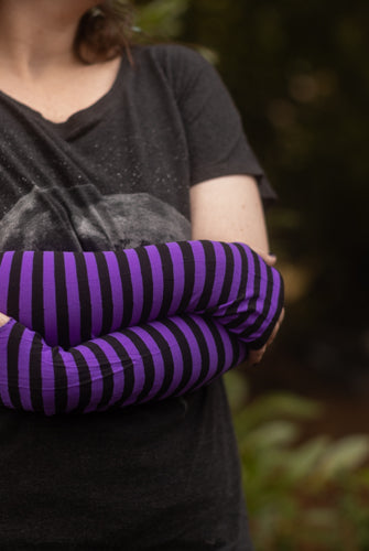 Striped Nylon Arm Warmers - Purple &  Black