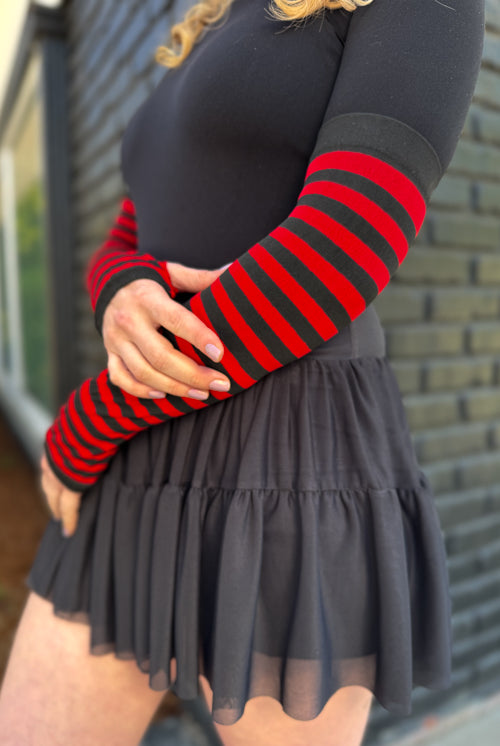 Striped Nylon Arm Warmers - Red & Black