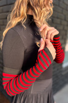 Striped Nylon Arm Warmers - Red & Black