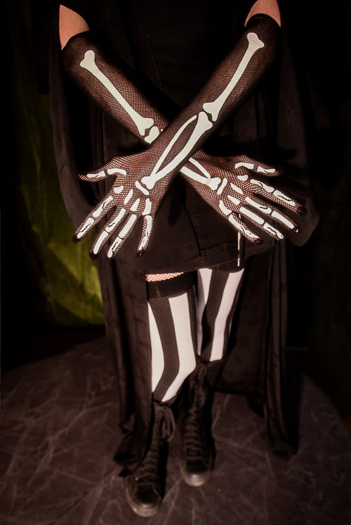 Skeleton Fishnet Long Gloves