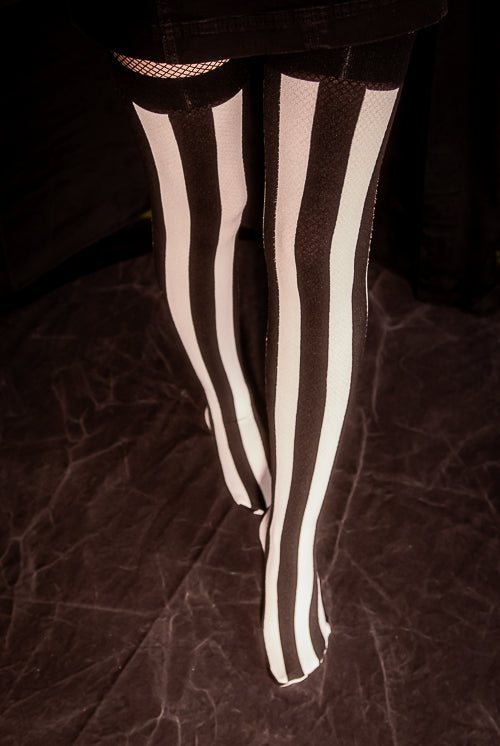 Vertical Striped Opaque Thigh Highs
