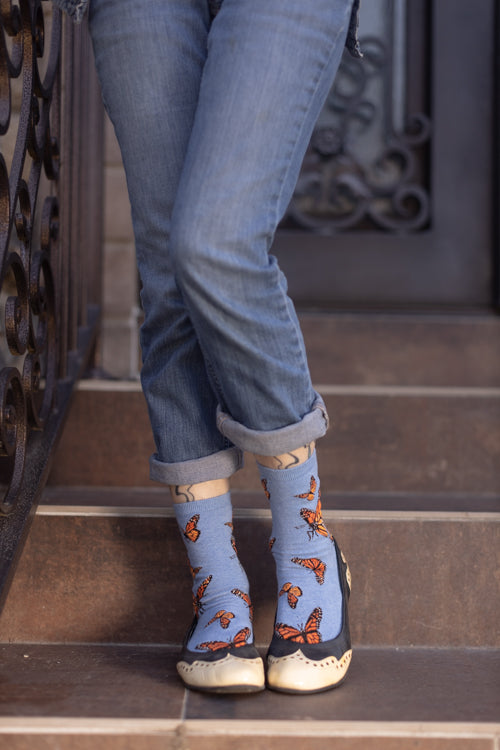 Monarch Butterfly Crew - Heather Cornflower - Medium