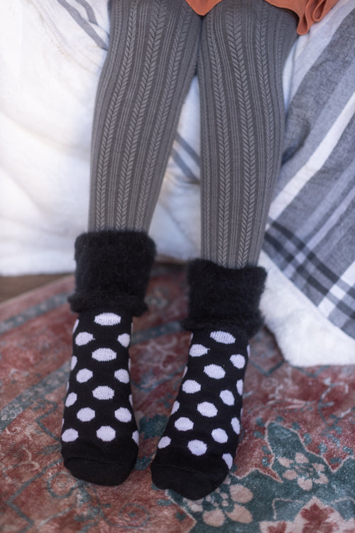 New Zealand Bed Socks with Polka Dots - Black & White