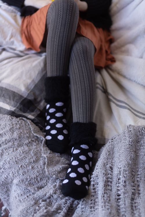 New Zealand Bed Socks with Polka Dots - Black & White