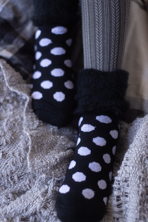 New Zealand Bed Socks with Polka Dots - Black & White