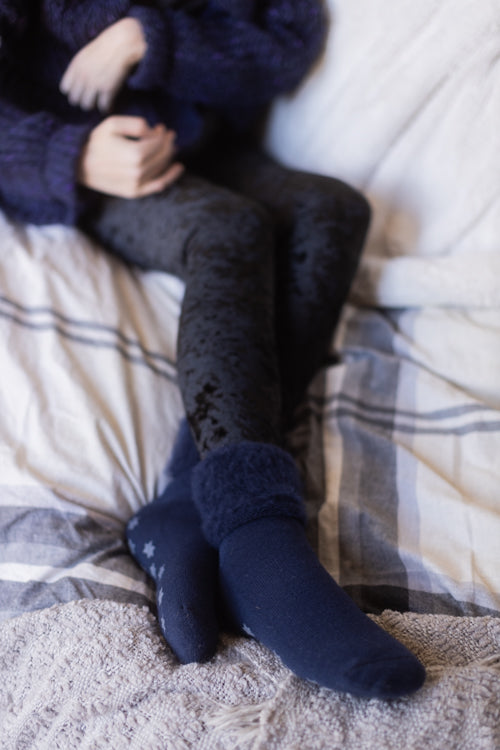 New Zealand Bed Socks with Star Treads - Navy