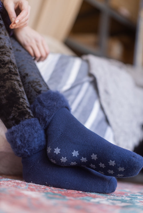 New Zealand Bed Socks with Star Treads - Navy