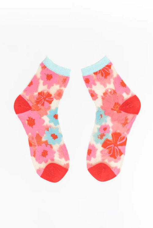 Ribbon Roses Sheer Ankle Sock