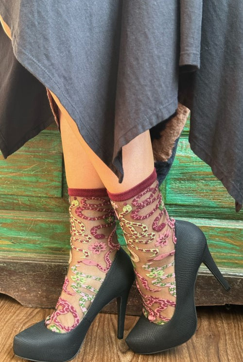 Serpentine Floral Sheer Crew