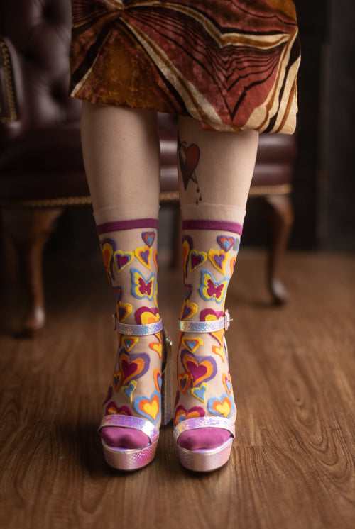 Y2K Hearts Ruffle Sheer Crew