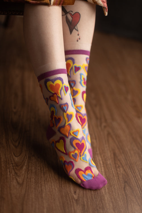 Y2K Hearts Ruffle Sheer Crew