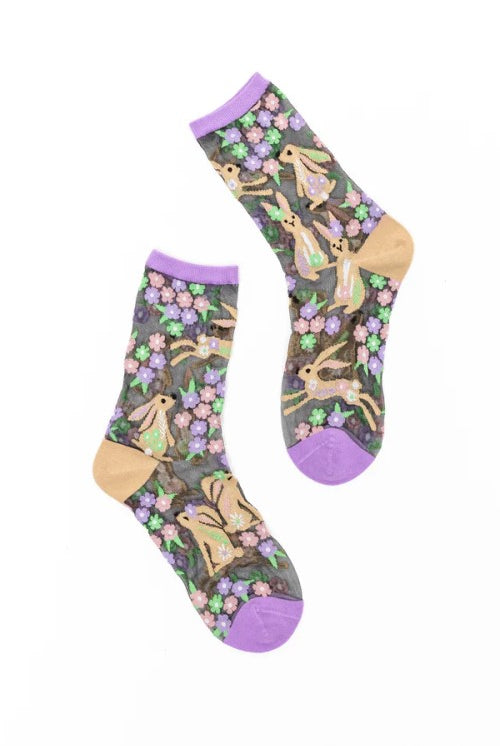 Floral Rabbit Sheer Crew