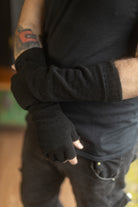Longer Knit Fingerless Gloves - Black
