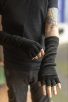 Longer Knit Fingerless Gloves - Black