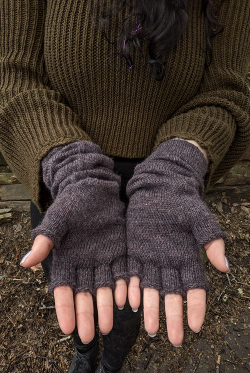 Longer Knit Fingerless Gloves - Black