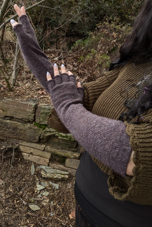 Longer Knit Fingerless Gloves - Black