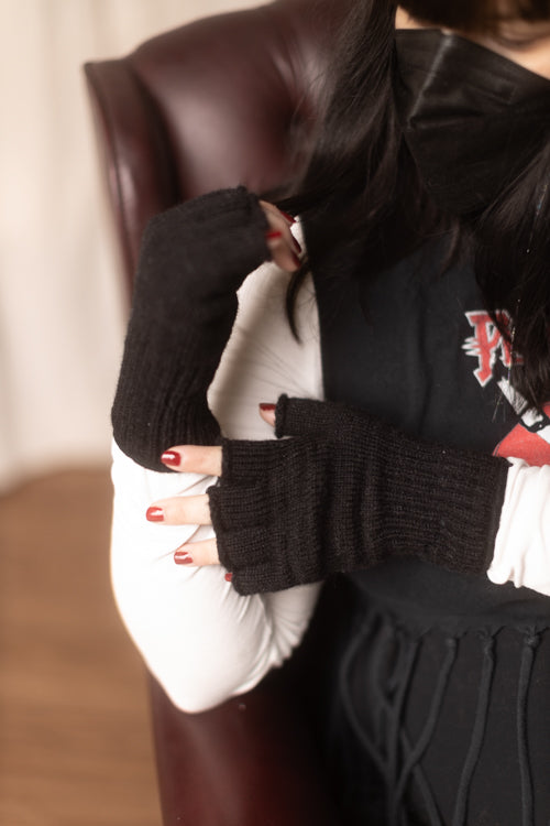 Wool Fingerless Gloves - Black