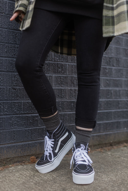 Bamboo Roll Top Crew - Charcoal