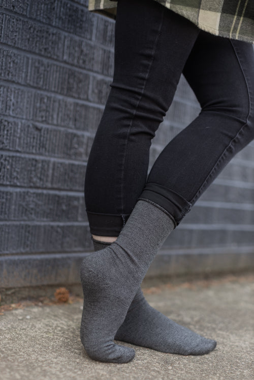 Bamboo Roll Top Crew - Charcoal