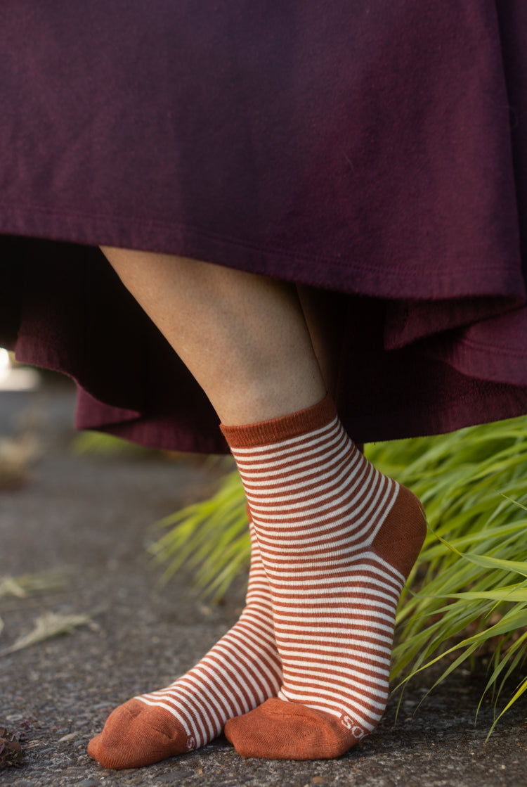 Sailor Stripe Mini Crew - Burnt Orange Heather