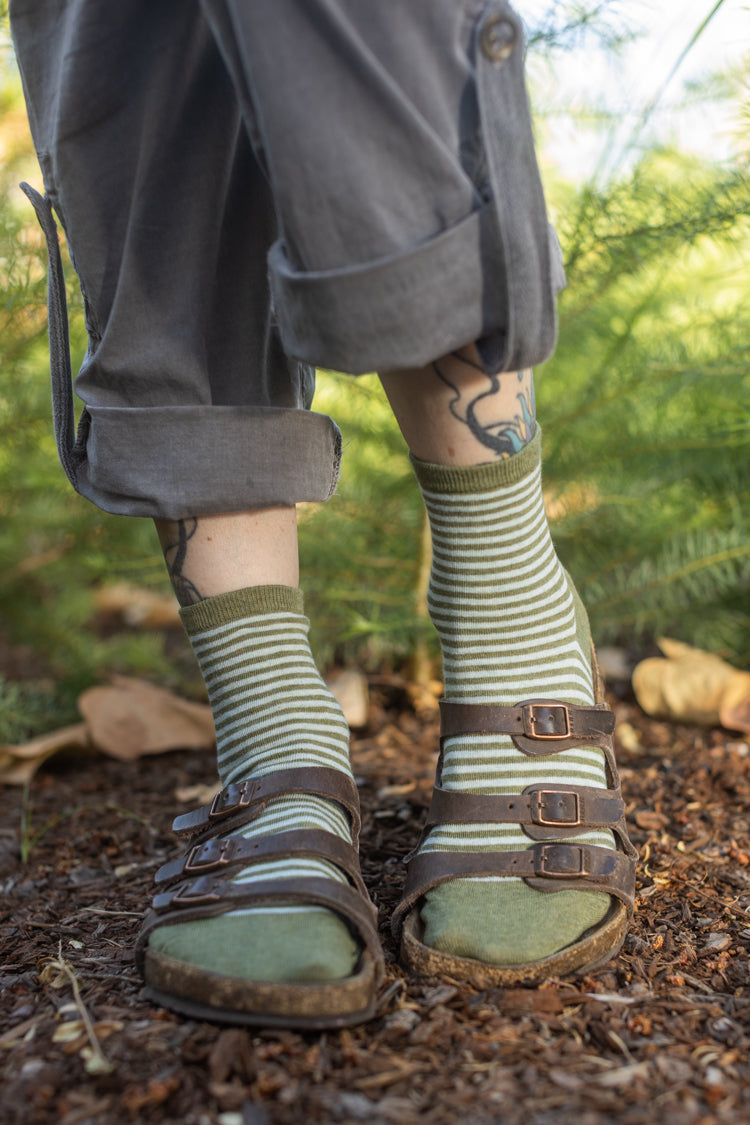 Sailor Stripe Mini Crew - Green Heather