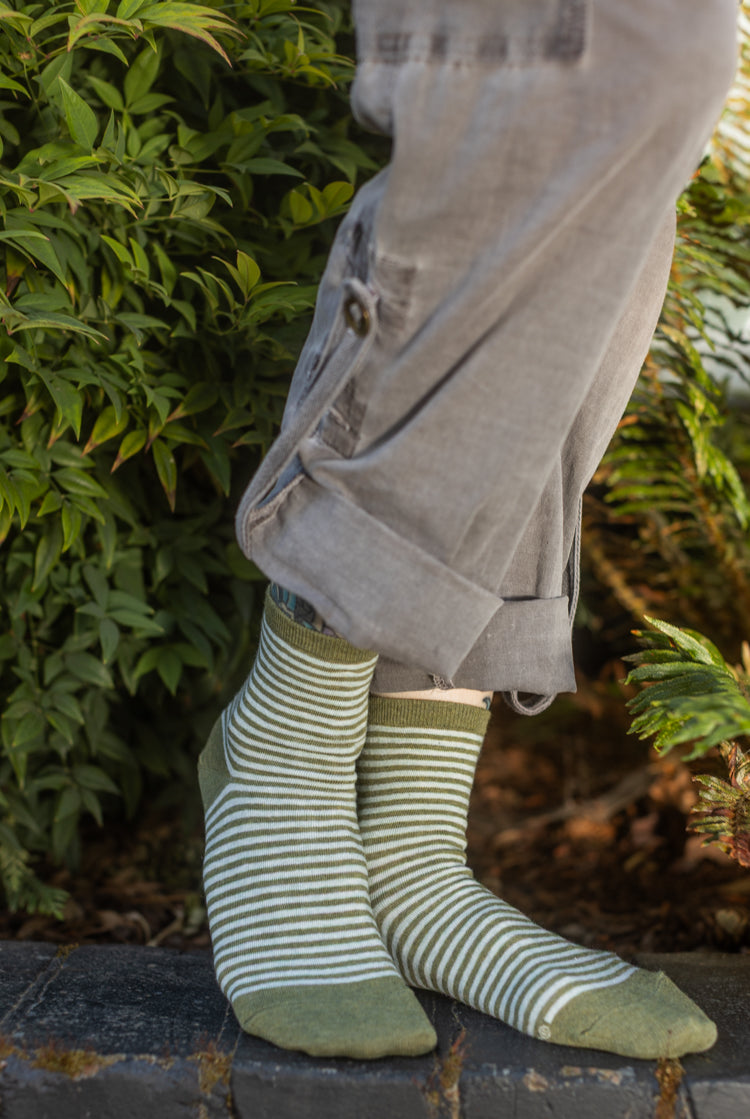 Sailor Stripe Mini Crew - Green Heather
