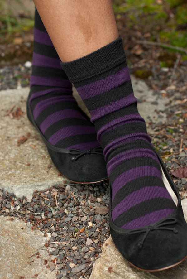 Simply Striped Tube Socks - Black/Plum