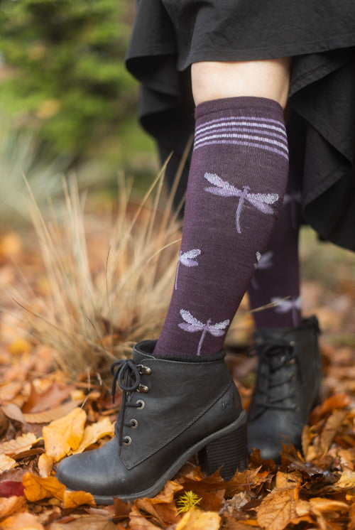 Dragonfly Compression Knee High - Blackberry