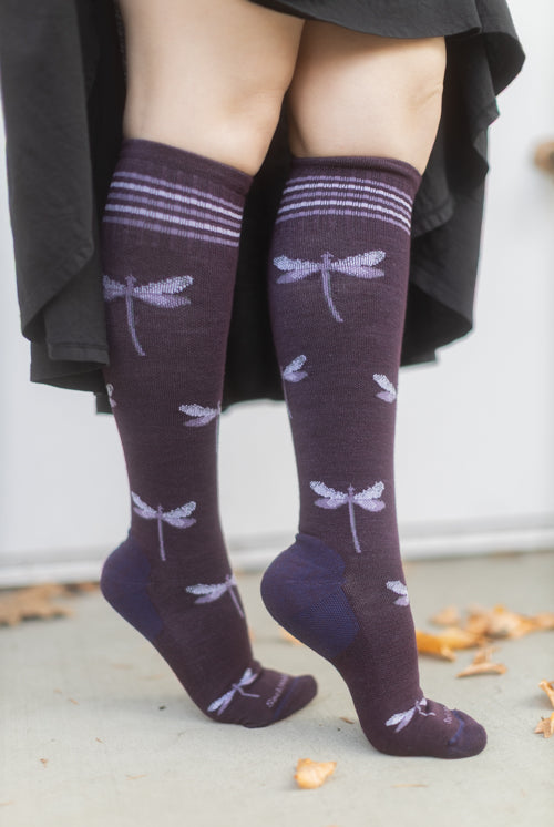 Dragonfly Compression Knee High - Blackberry