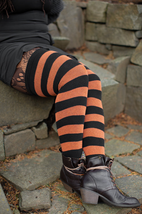 Longer Striped Extraordinary Thigh High in Black and Spice