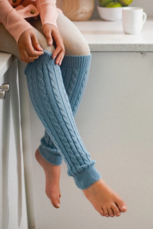 Cable Leg Warmers - Steele Blue