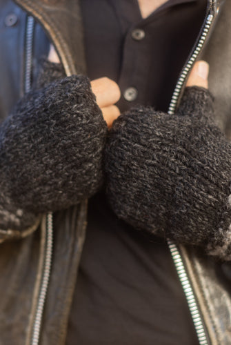 Melange Knitted Wool Arm Warmers - Black