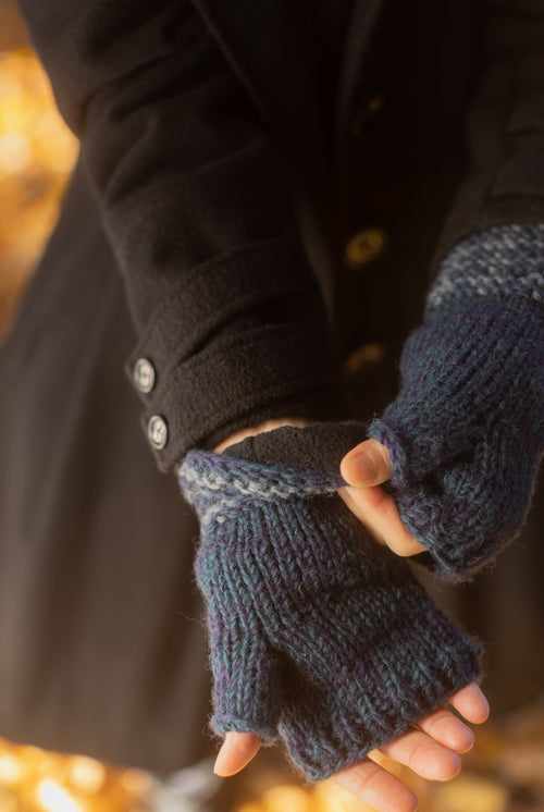 Melange Knitted Wool Arm Warmers - BLue