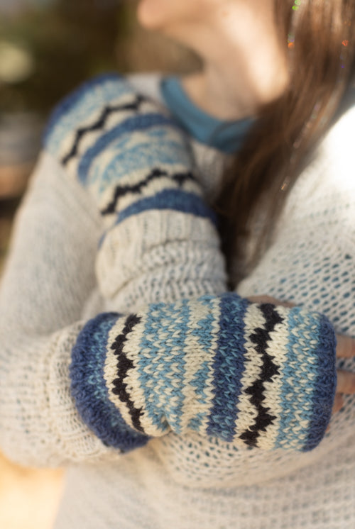 Geometric Wool Arm Warmers - Blue