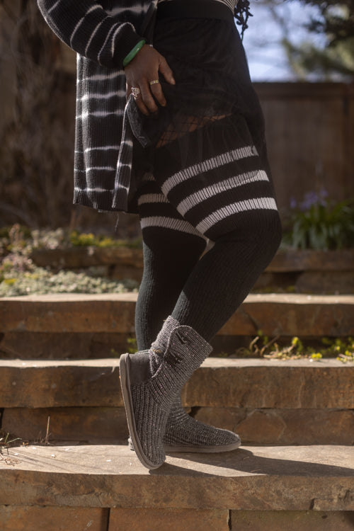 Thunda Thighs Top Stripe Thigh Highs - Black/White