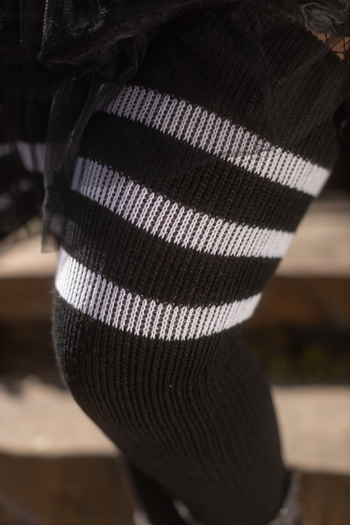Thunda Thighs Top Stripe Thigh Highs - Black/White