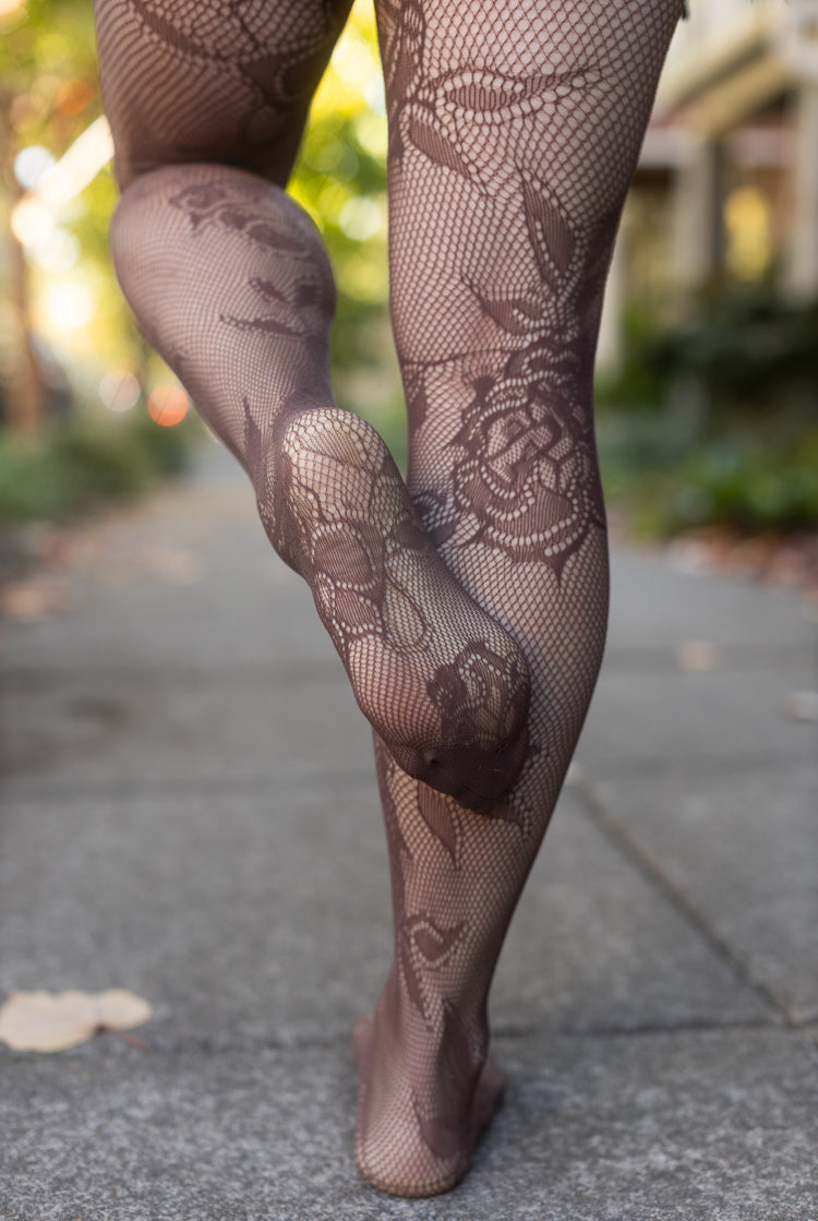 Cervia Floral Fishnet Tights - Mocha